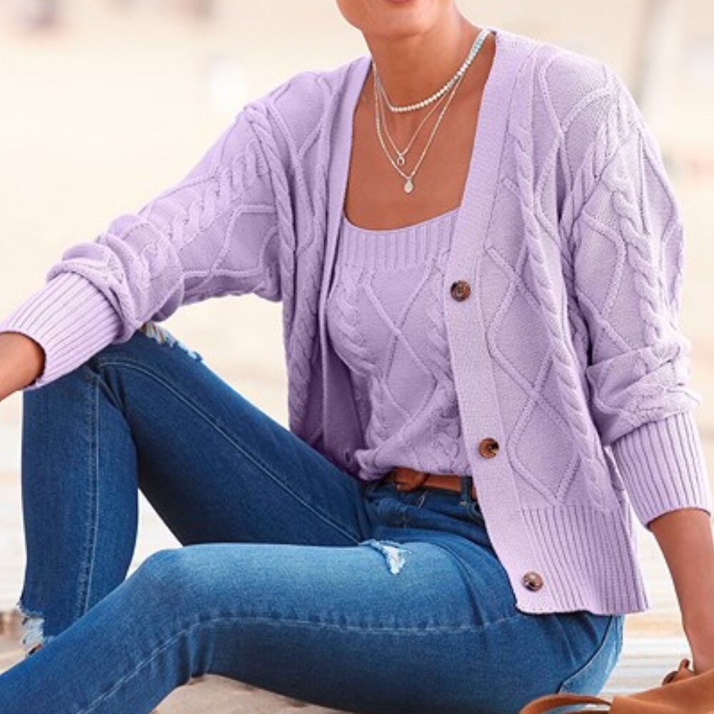 Lascana | Purple Cardigan Sweater, Cable knit, size 4/6